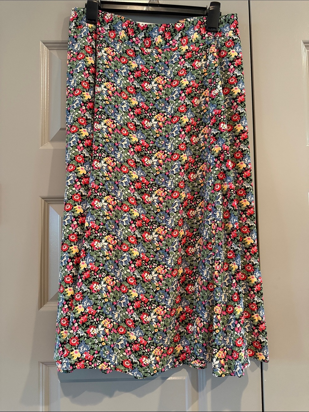 Sezane Floral Midi Skirt in Red, Blue, Green, Yellow